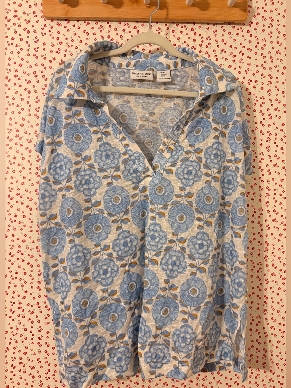 Rachel Zoe Blue Floral Linen short sleeve t shirt